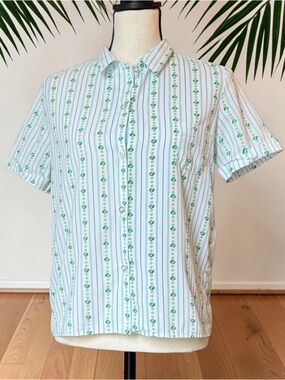 Vintage 70s Girl Scouts Uniform Shirt Girls Size 16 Stripe Button Front Youth XL